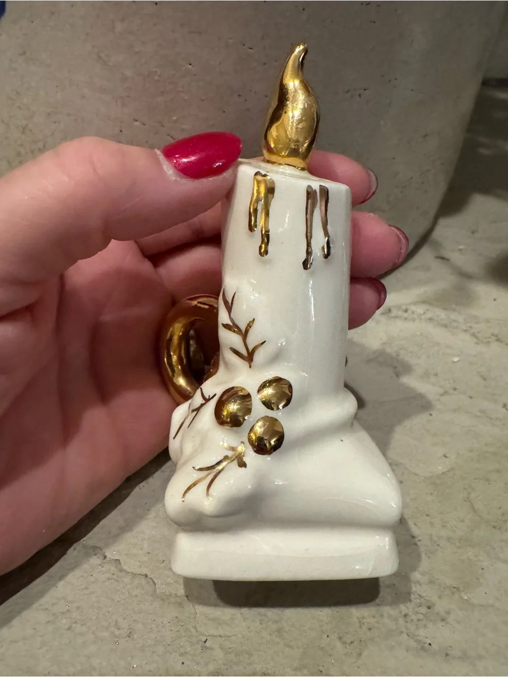 Vintage 1950‘s Christmas Candle Salt & Pepper Shakers Gold & White Ceramic